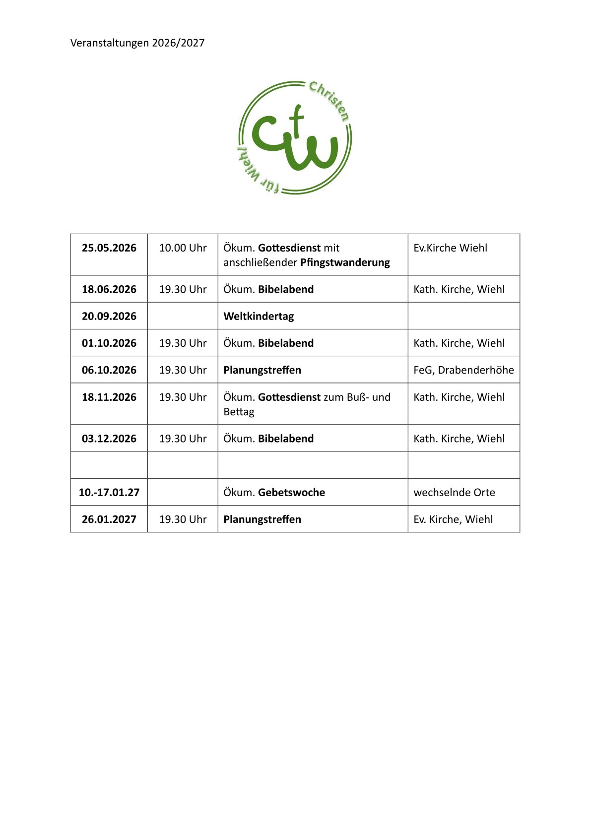 Termine CfW 2025 2026 2